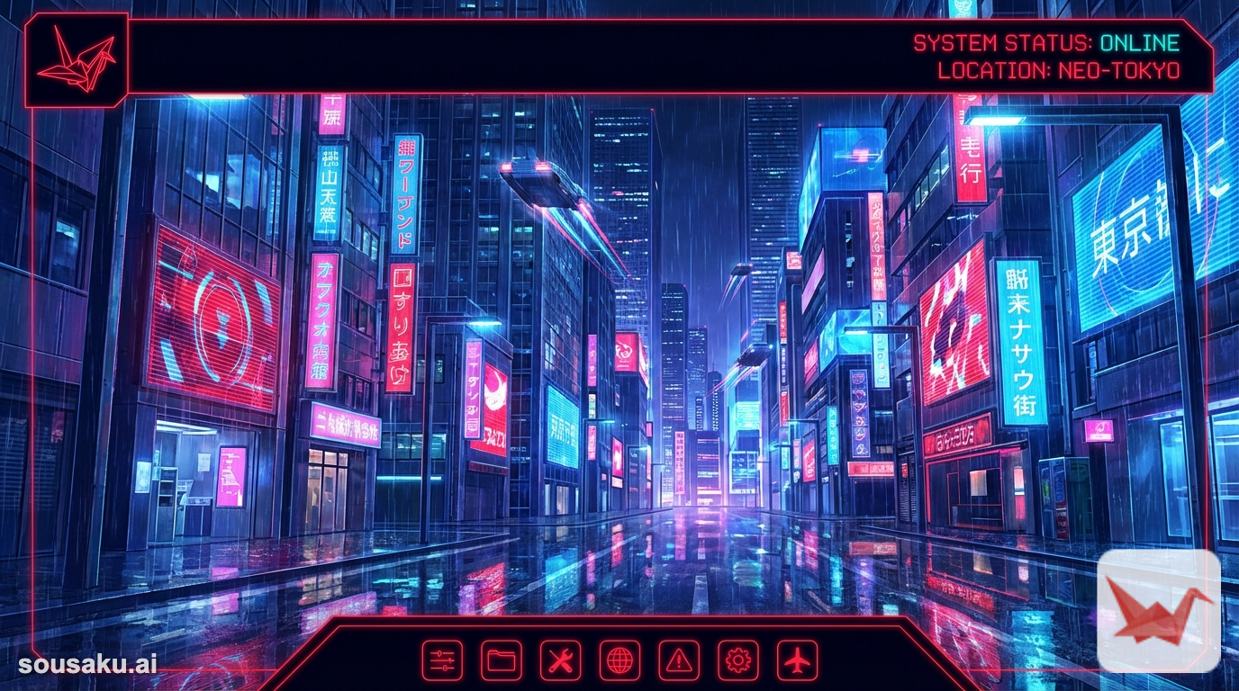 anime background art, futuristic tokyo city street at night, neon lights, rain reflections on wet asphalt, makoto shinkai style, highly detailed, cinematic lighting, wide angle --niji 7 --ar 16:9