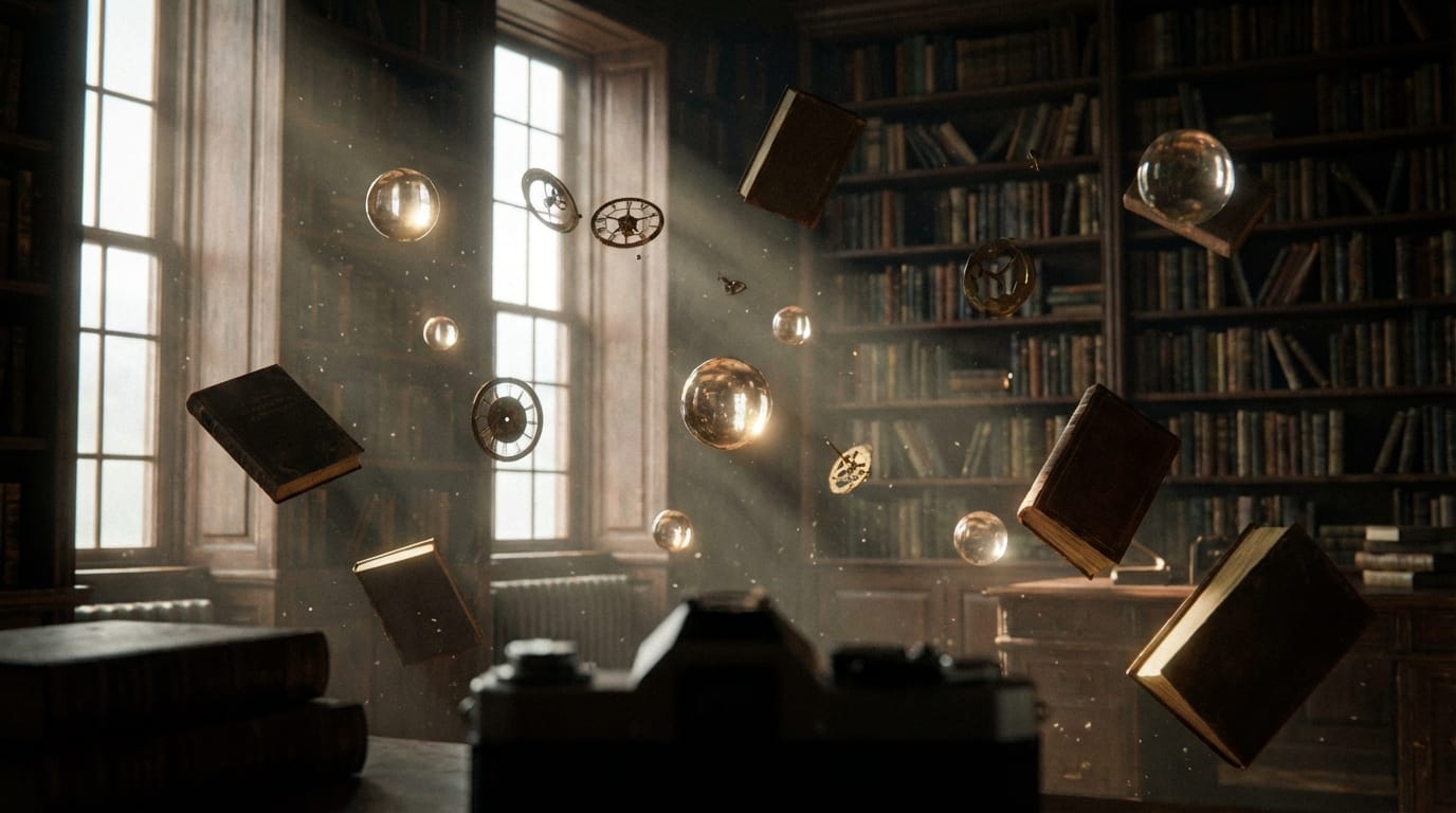 ゆっくりとしたカメラのズームイン、画面上の要素が微妙に浮遊している、映画のようなライティング、高品質