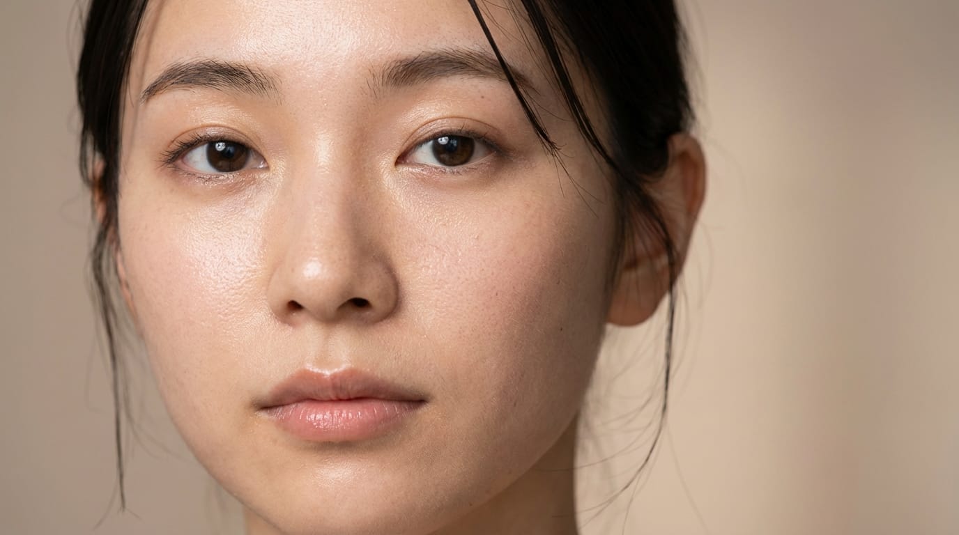 A hyper-realistic close-up portrait of a young Japanese woman with natural makeup, soft studio lighting, detailed skin texture, pores visible, stray hairs, shallow depth of field, 8k resolution, cinematic lighting