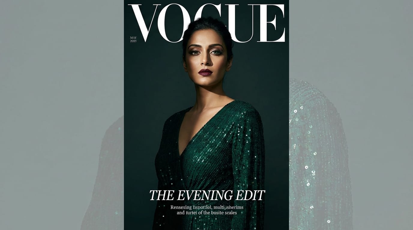 Professional studio photography, female model wearing an elegant evening dress, dramatic lighting, side lighting, dark background, detailed makeup, confident expression, fashion magazine cover style, ultra high quality