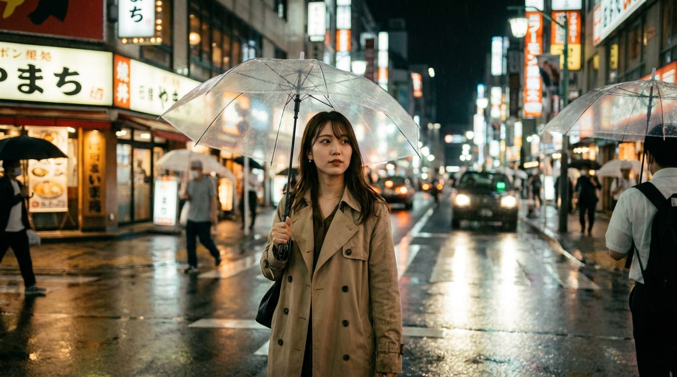 cinematic shot, photorealistic, a young woman walking in tokyo street at night, neon lights reflection, 8k, highly detailed, shot on 35mm lens, depth of field