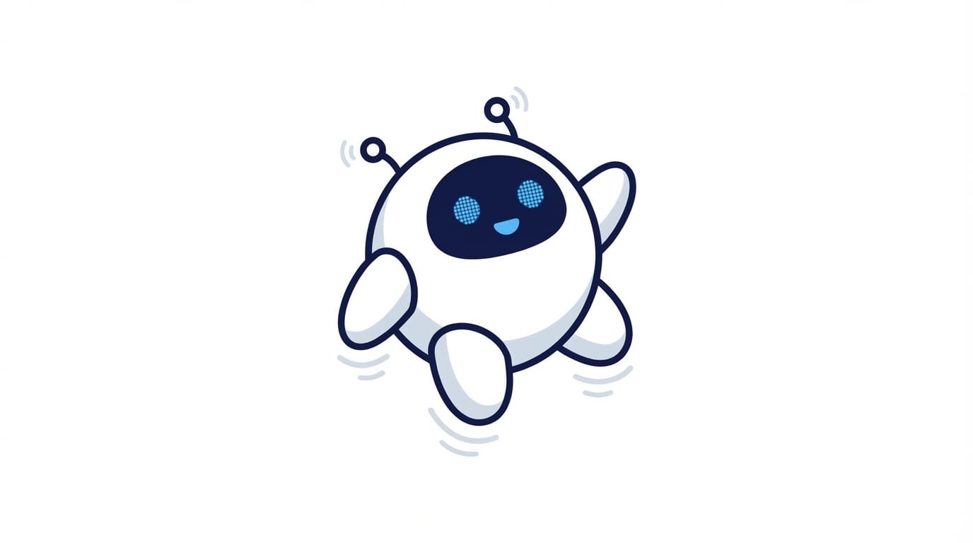 A cute round white robot character jumping up and down happily, simple vector art style, clean white background, high contrast, smooth animation loop