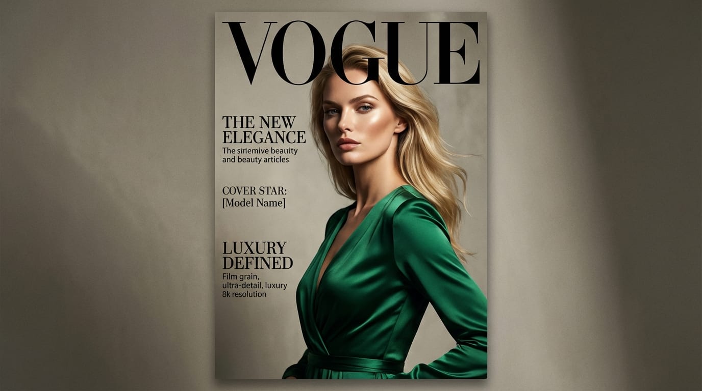 提供されたラフ画をベースに、ハイエンドなファッション雑誌の表紙のような実写スタイルに変換、スタジオライティング、シャープな顔のディテール、美しい肌の質感、8k