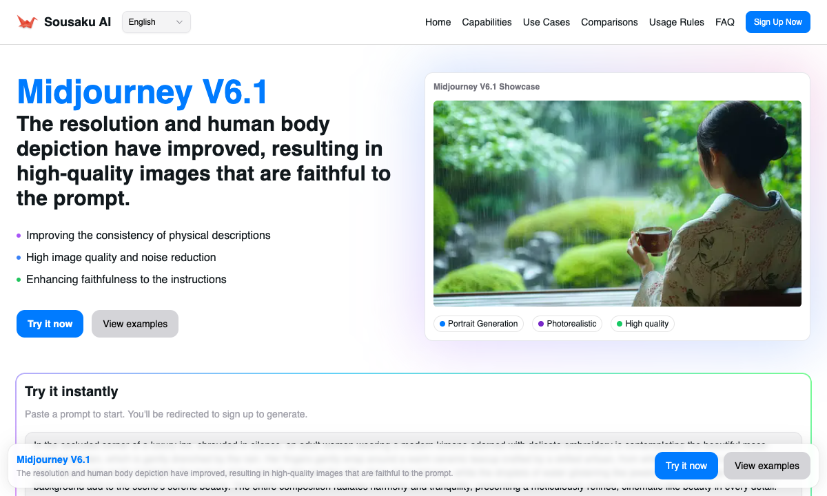 Midjourney V6.1 落地页截图